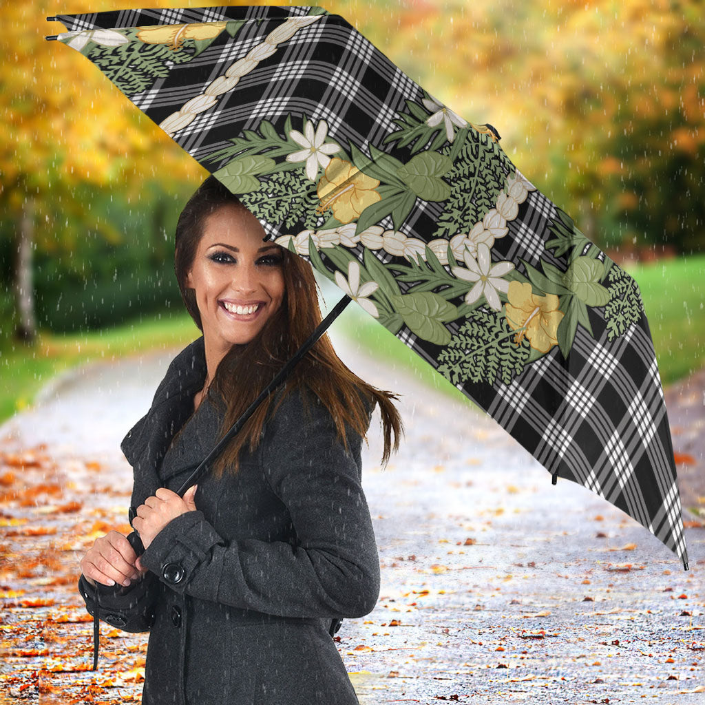 Aloha Puakenikeni Anthurium Pikake Lei Umbrella Black Hawaiian Palaka Pattern