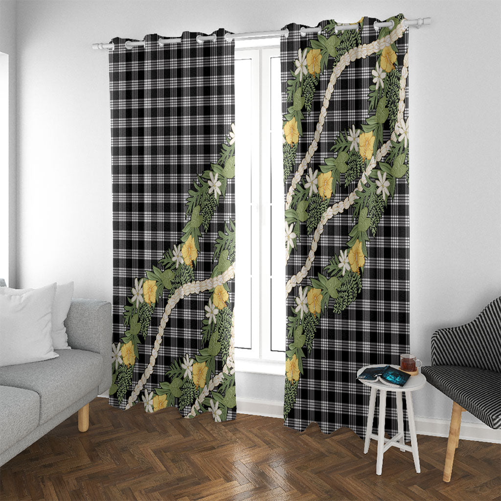 Aloha Puakenikeni Anthurium Pikake Lei Window Curtain Black Hawaiian Palaka Pattern