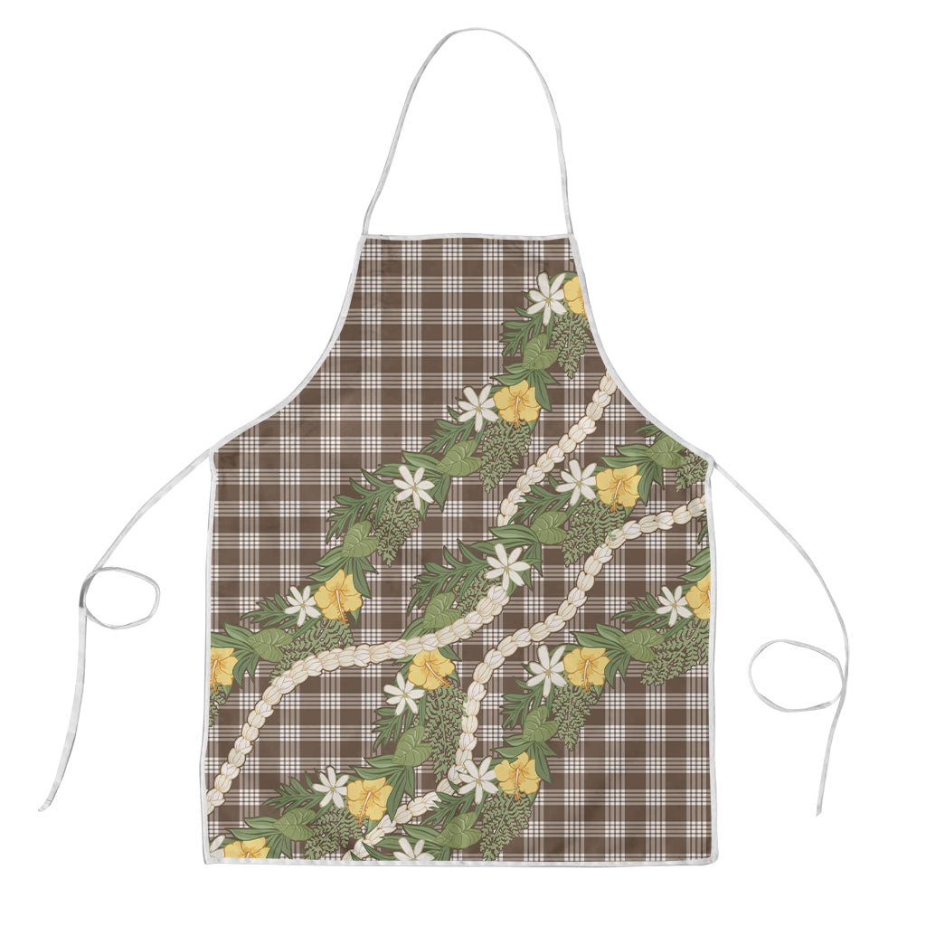Aloha Puakenikeni Anthurium Pikake Lei Apron Chocolate Hawaiian Palaka Pattern