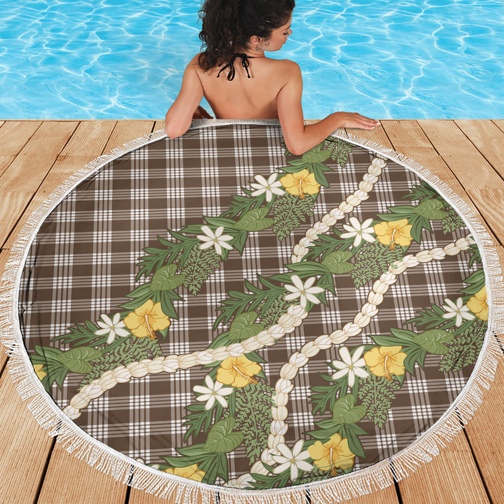 Aloha Puakenikeni Anthurium Pikake Lei Beach Blanket Chocolate Hawaiian Palaka Pattern