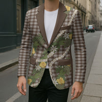 Aloha Puakenikeni Anthurium Pikake Lei Blazer Chocolate Hawaiian Palaka Pattern