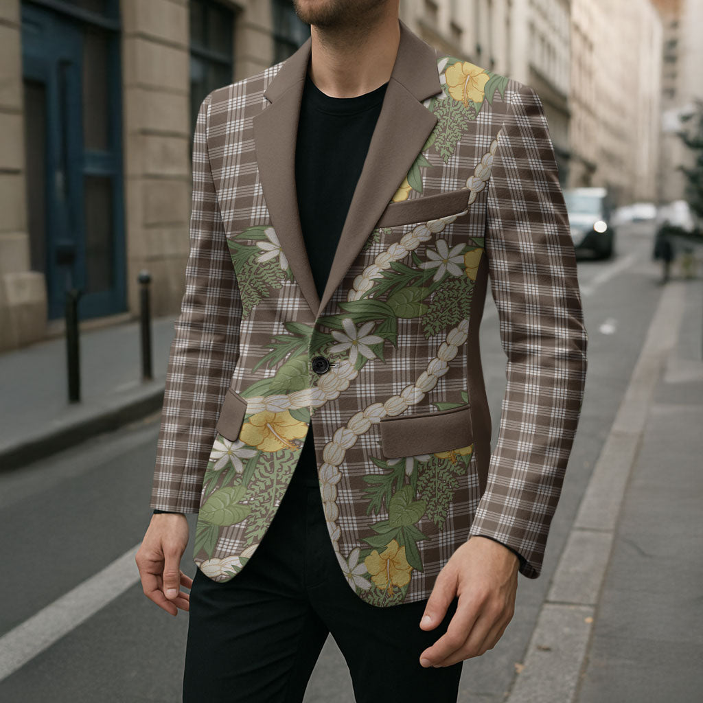 Aloha Puakenikeni Anthurium Pikake Lei Blazer Chocolate Hawaiian Palaka Pattern