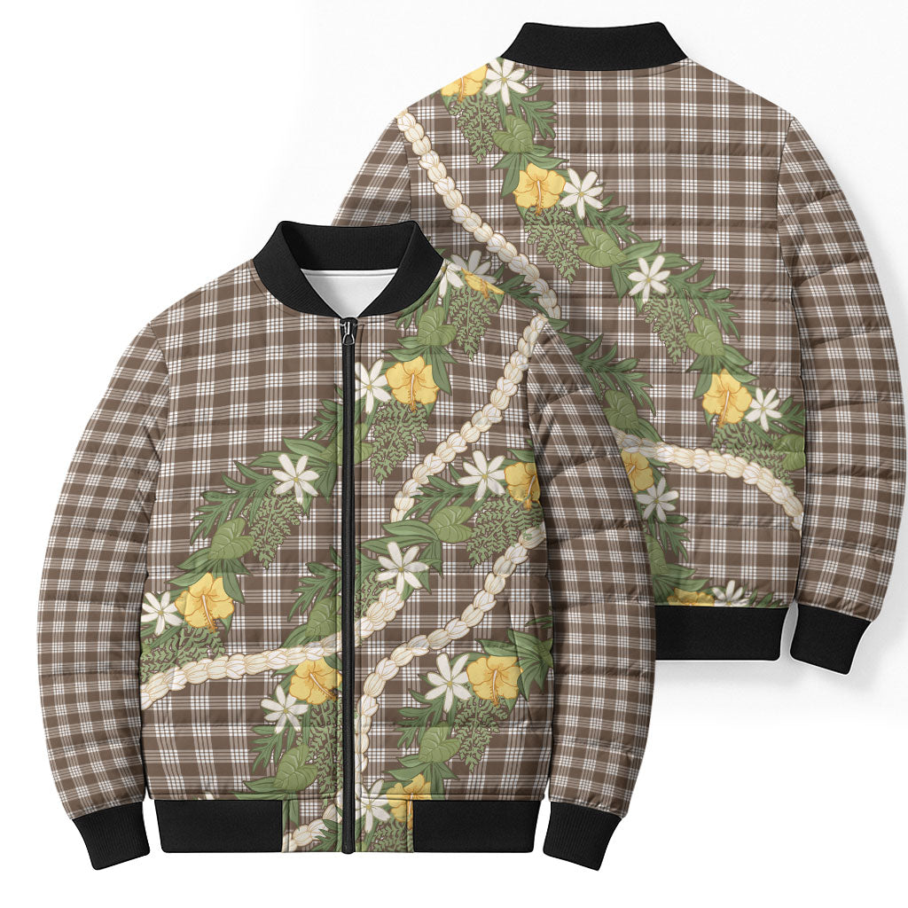 Aloha Puakenikeni Anthurium Pikake Lei Bomber Puffer Jacket Chocolate Hawaiian Palaka Pattern