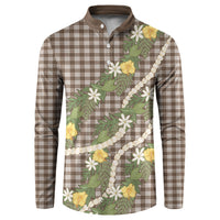 Aloha Puakenikeni Anthurium Pikake Lei Button Sweatshirt Chocolate Hawaiian Palaka Pattern