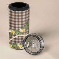 Aloha Puakenikeni Anthurium Pikake Lei 4 in 1 Can Cooler Tumbler Chocolate Hawaiian Palaka Pattern LT9 - Polynesian Pride