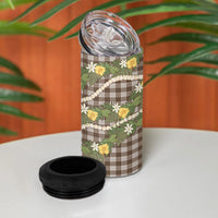 Aloha Puakenikeni Anthurium Pikake Lei 4 in 1 Can Cooler Tumbler Chocolate Hawaiian Palaka Pattern LT9 - Polynesian Pride