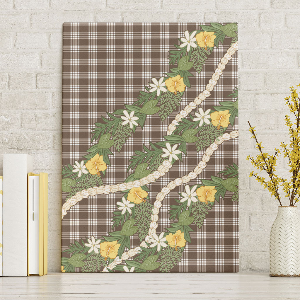 Aloha Puakenikeni Anthurium Pikake Lei Canvas Wall Art Chocolate Hawaiian Palaka Pattern