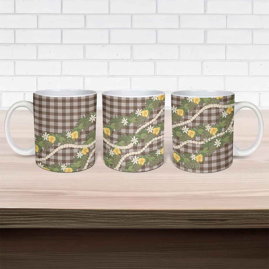 Aloha Puakenikeni Anthurium Pikake Lei Ceramic Mug Chocolate Hawaiian Palaka Pattern