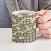 Aloha Puakenikeni Anthurium Pikake Lei Ceramic Mug Chocolate Hawaiian Palaka Pattern