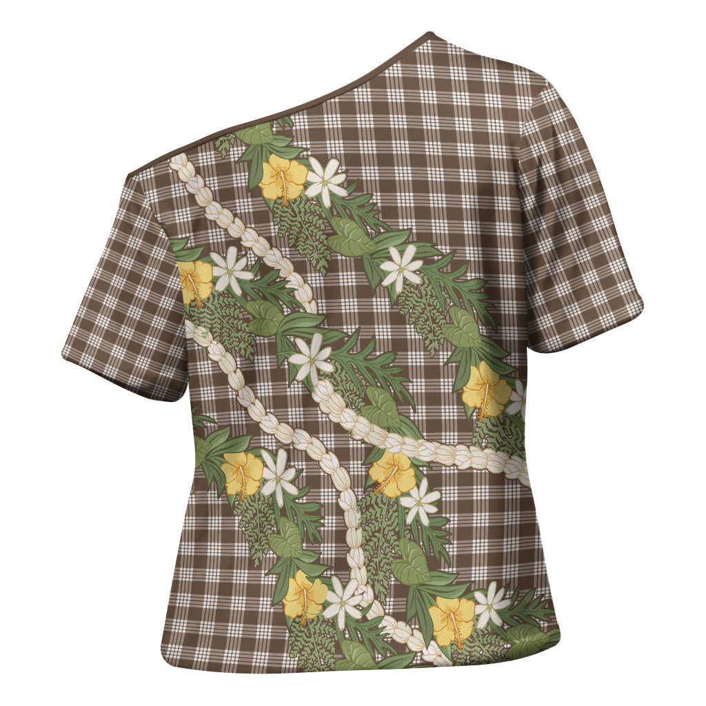 Aloha Puakenikeni Anthurium Pikake Lei Cross Shoulder Shirt Chocolate Hawaiian Palaka Pattern