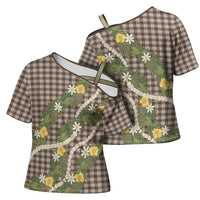 Aloha Puakenikeni Anthurium Pikake Lei Cross Shoulder Shirt Chocolate Hawaiian Palaka Pattern
