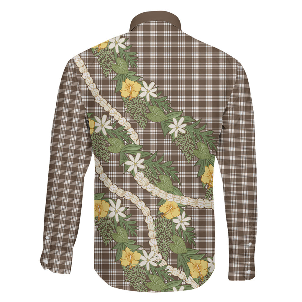 Aloha Puakenikeni Anthurium Pikake Lei Family Matching Long Sleeve Bodycon Dress and Hawaiian Shirt Chocolate Hawaiian Palaka Pattern LT9 - Polynesian Pride