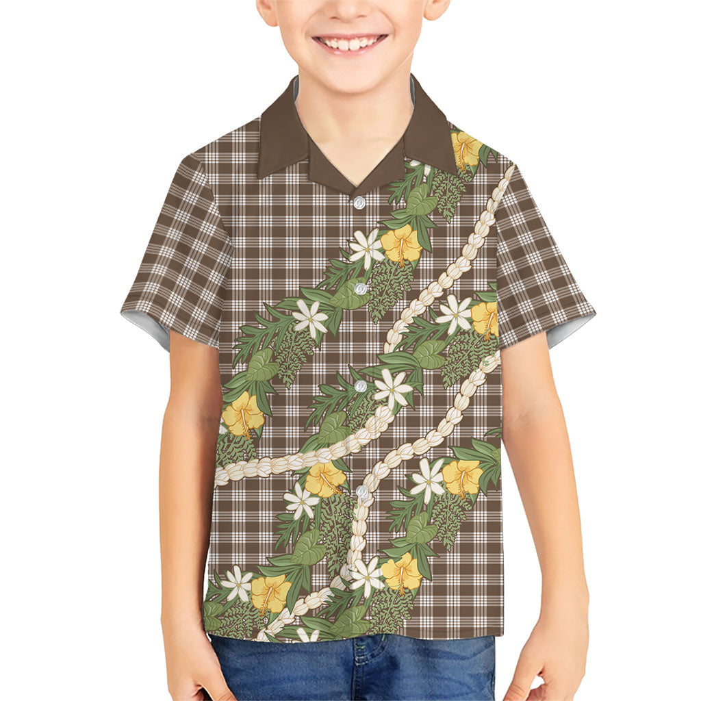 Aloha Puakenikeni Anthurium Pikake Lei Family Matching Mermaid Dress and Hawaiian Shirt Chocolate Hawaiian Palaka Pattern LT9 Son's Shirt Chocolate - Polynesian Pride