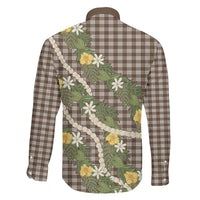 Aloha Puakenikeni Anthurium Pikake Lei Family Matching Off The Shoulder Long Sleeve Dress and Hawaiian Shirt Chocolate Hawaiian Palaka Pattern LT9 - Polynesian Pride