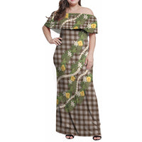Aloha Puakenikeni Anthurium Pikake Lei Family Matching Off Shoulder Maxi Dress and Hawaiian Shirt Chocolate Hawaiian Palaka Pattern LT9 Mom's Dress Chocolate - Polynesian Pride