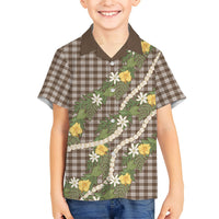 Aloha Puakenikeni Anthurium Pikake Lei Family Matching Off Shoulder Maxi Dress and Hawaiian Shirt Chocolate Hawaiian Palaka Pattern LT9 Son's Shirt Chocolate - Polynesian Pride