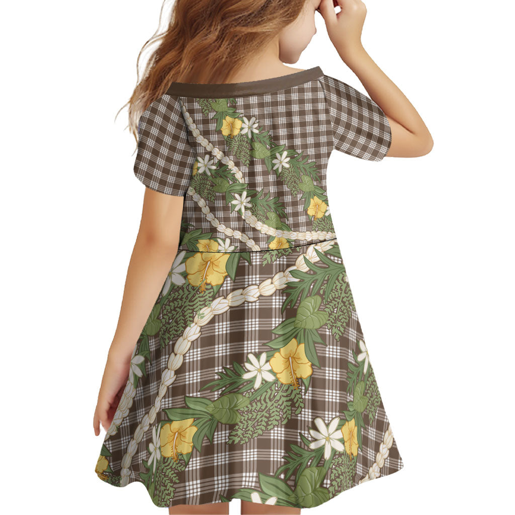 Aloha Puakenikeni Anthurium Pikake Lei Family Matching Short Sleeve Bodycon Dress and Hawaiian Shirt Chocolate Hawaiian Palaka Pattern LT9 - Polynesian Pride