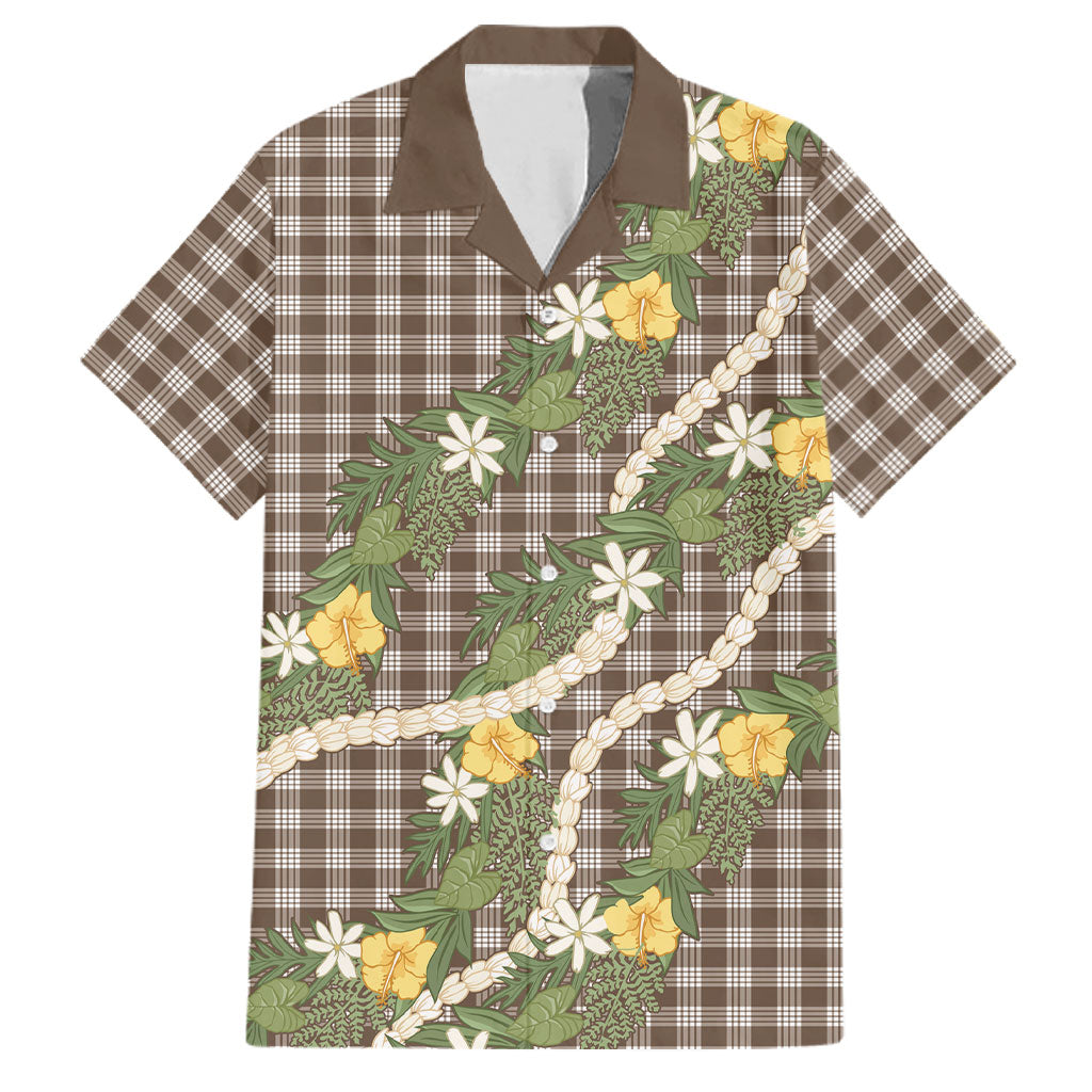 Aloha Puakenikeni Anthurium Pikake Lei Family Matching Short Sleeve Bodycon Dress and Hawaiian Shirt Chocolate Hawaiian Palaka Pattern LT9 Dad's Shirt - Short Sleeve Chocolate - Polynesian Pride
