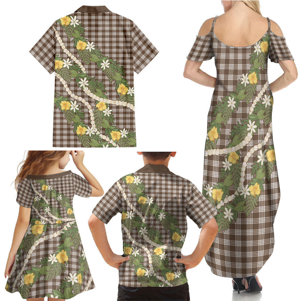 Aloha Puakenikeni Anthurium Pikake Lei Family Matching Summer Maxi Dress and Hawaiian Shirt Chocolate Hawaiian Palaka Pattern LT9 - Polynesian Pride
