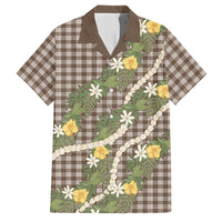 Aloha Puakenikeni Anthurium Pikake Lei Family Matching Tank Maxi Dress and Hawaiian Shirt Chocolate Hawaiian Palaka Pattern LT9 Dad's Shirt - Short Sleeve Chocolate - Polynesian Pride
