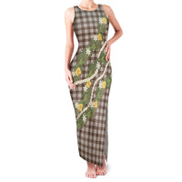Aloha Puakenikeni Anthurium Pikake Lei Family Matching Tank Maxi Dress and Hawaiian Shirt Chocolate Hawaiian Palaka Pattern LT9 Mom's Dress Chocolate - Polynesian Pride