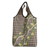 Aloha Puakenikeni Anthurium Pikake Lei Grocery Bag Chocolate Hawaiian Palaka Pattern