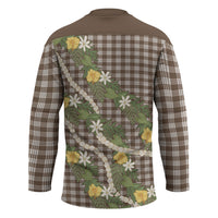 Aloha Puakenikeni Anthurium Pikake Lei Hockey Jersey Chocolate Hawaiian Palaka Pattern
