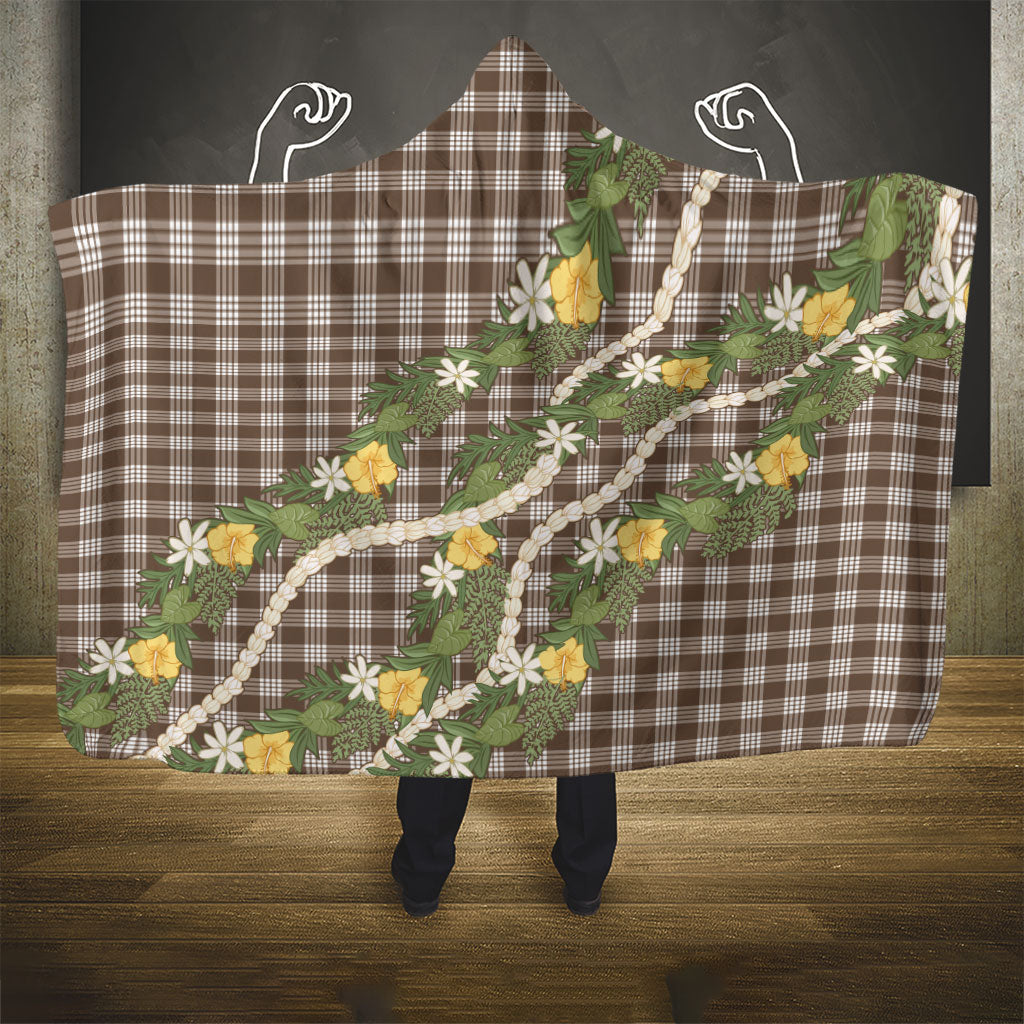 Aloha Puakenikeni Anthurium Pikake Lei Hooded Blanket Chocolate Hawaiian Palaka Pattern