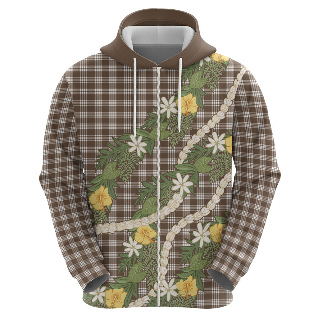 Aloha Puakenikeni Anthurium Pikake Lei Hoodie Chocolate Hawaiian Palaka Pattern