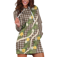 Aloha Puakenikeni Anthurium Pikake Lei Hoodie Dress Chocolate Hawaiian Palaka Pattern
