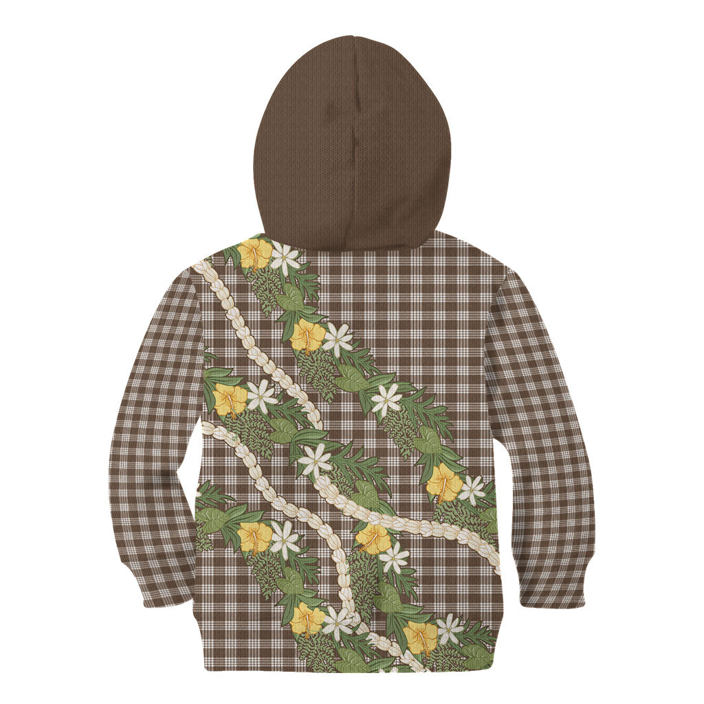 Aloha Puakenikeni Anthurium Pikake Lei Kid Hoodie Chocolate Hawaiian Palaka Pattern LT9 - Polynesian Pride