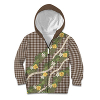Aloha Puakenikeni Anthurium Pikake Lei Kid Hoodie Chocolate Hawaiian Palaka Pattern LT9 Zip Hoodie Chocolate - Polynesian Pride