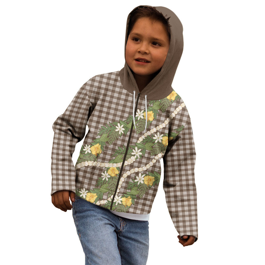 Aloha Puakenikeni Anthurium Pikake Lei Kid Hoodie Chocolate Hawaiian Palaka Pattern LT9 - Polynesian Pride