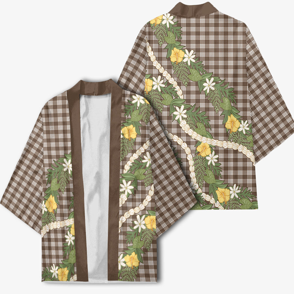 Aloha Puakenikeni Anthurium Pikake Lei Kimono Chocolate Hawaiian Palaka Pattern