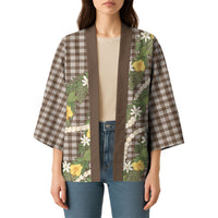 Aloha Puakenikeni Anthurium Pikake Lei Kimono Chocolate Hawaiian Palaka Pattern