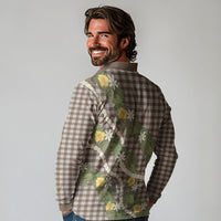 Aloha Puakenikeni Anthurium Pikake Lei Long Sleeve Polo Shirt Chocolate Hawaiian Palaka Pattern