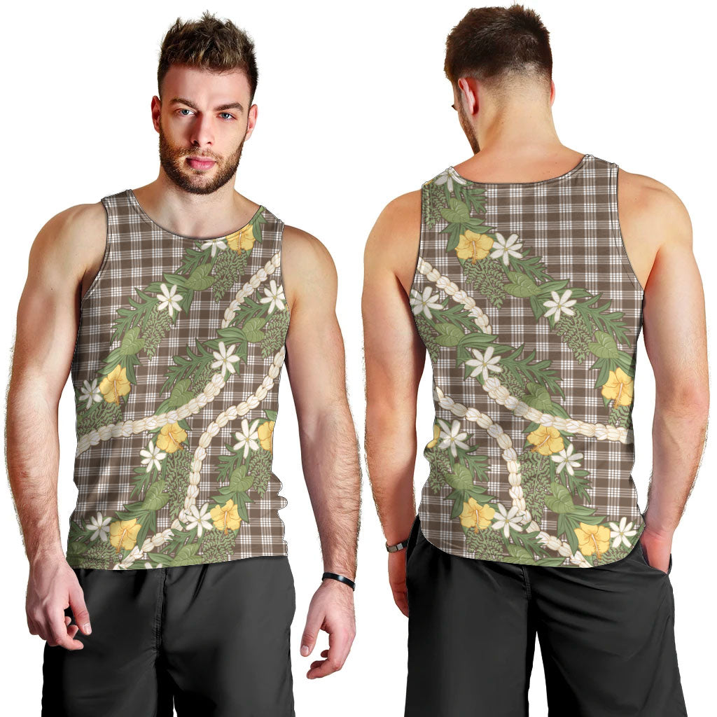 Aloha Puakenikeni Anthurium Pikake Lei Men Tank Top Chocolate Hawaiian Palaka Pattern