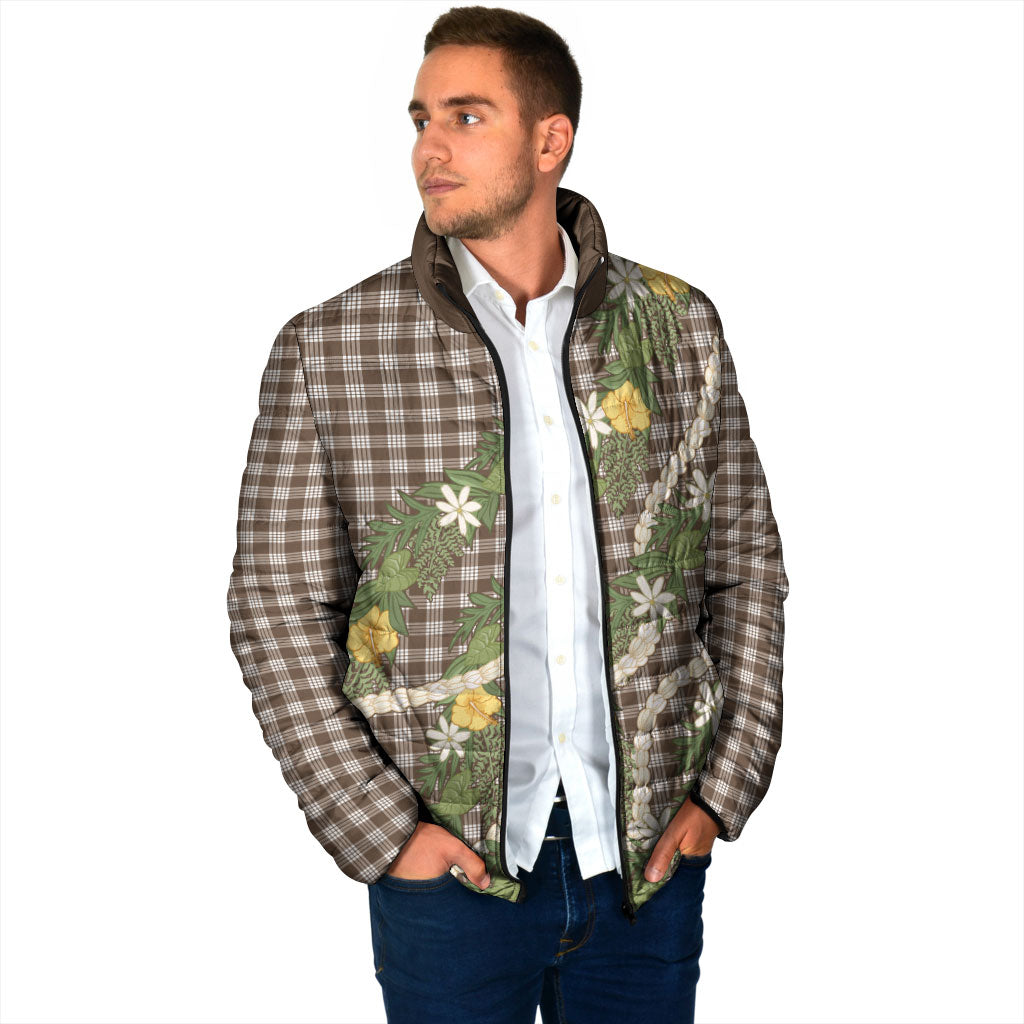 Aloha Puakenikeni Anthurium Pikake Lei Padded Jacket Chocolate Hawaiian Palaka Pattern