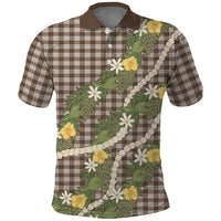 Aloha Puakenikeni Anthurium Pikake Lei Polo Shirt Chocolate Hawaiian Palaka Pattern