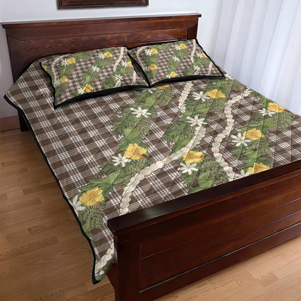 Aloha Puakenikeni Anthurium Pikake Lei Quilt Bed Set Chocolate Hawaiian Palaka Pattern