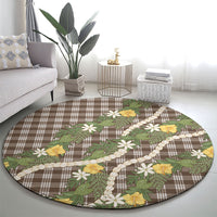 Aloha Puakenikeni Anthurium Pikake Lei Round Carpet Chocolate Hawaiian Palaka Pattern