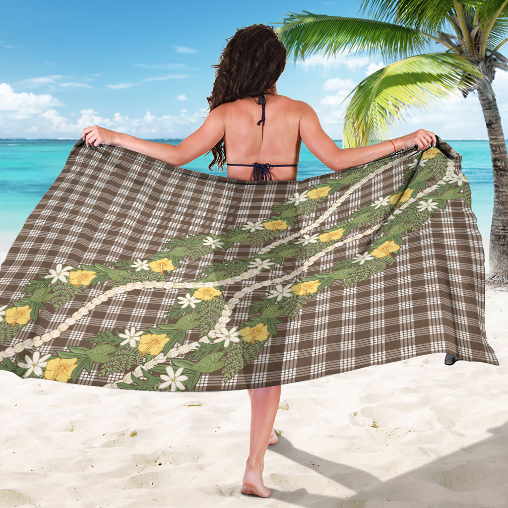 Aloha Puakenikeni Anthurium Pikake Lei Sarong Chocolate Hawaiian Palaka Pattern