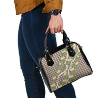 Aloha Puakenikeni Anthurium Pikake Lei Shoulder Handbag Chocolate Hawaiian Palaka Pattern