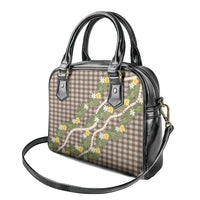 Aloha Puakenikeni Anthurium Pikake Lei Shoulder Handbag Chocolate Hawaiian Palaka Pattern
