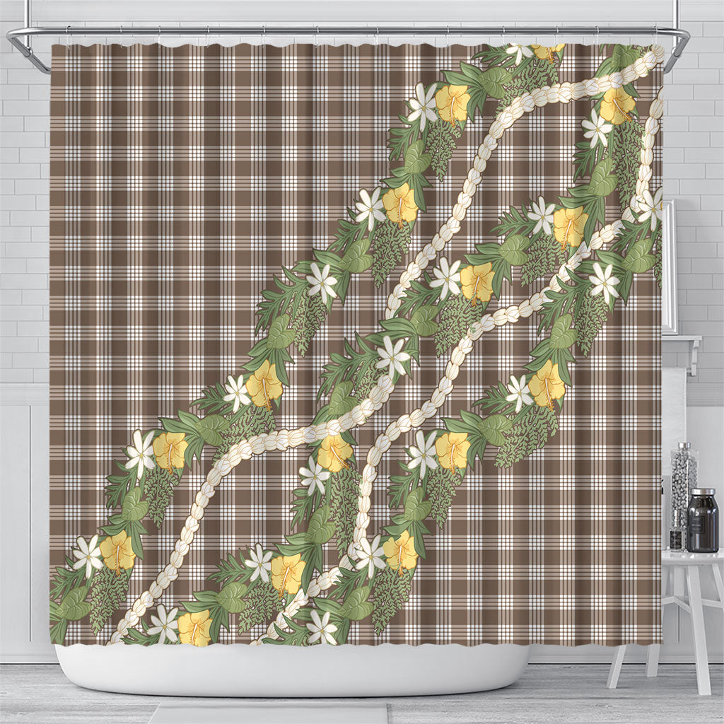 Aloha Puakenikeni Anthurium Pikake Lei Shower Curtain Chocolate Hawaiian Palaka Pattern