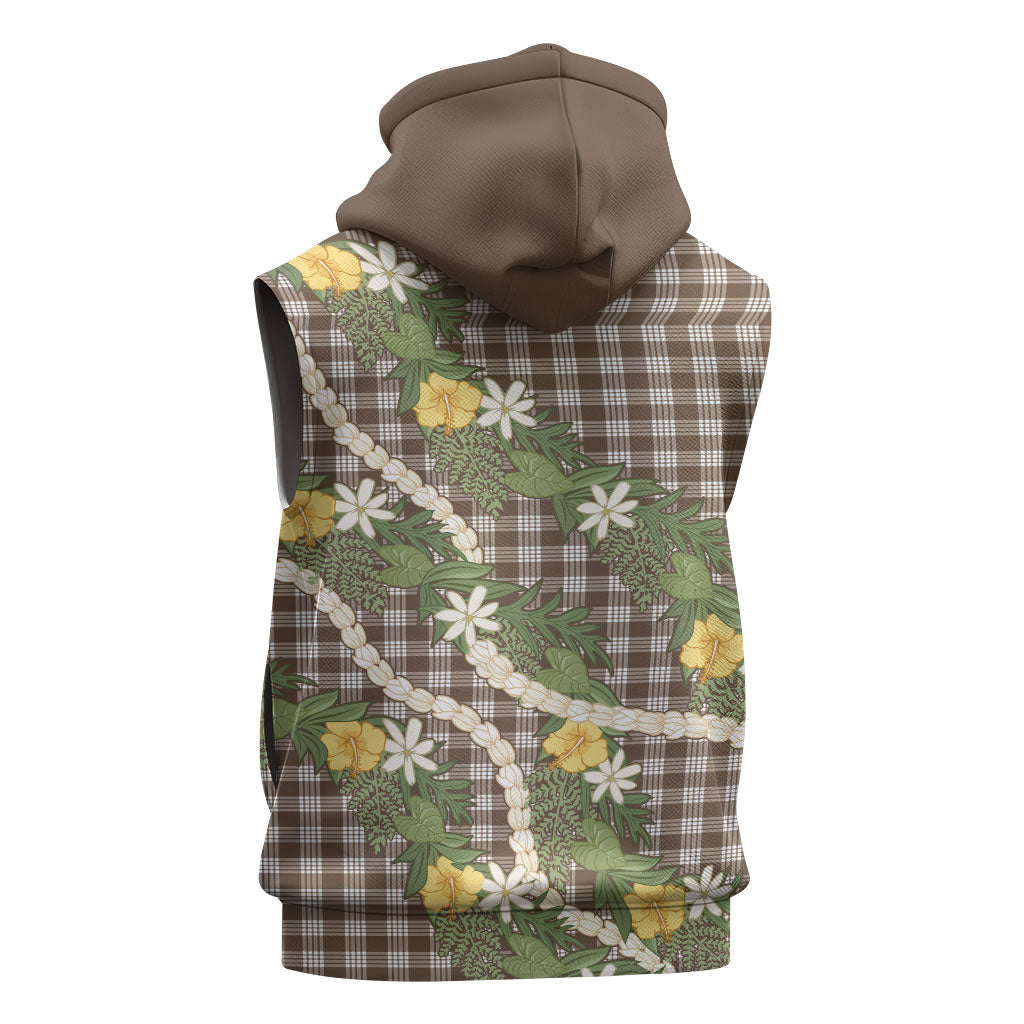 Aloha Puakenikeni Anthurium Pikake Lei Sleeveless Hoodie Chocolate Hawaiian Palaka Pattern