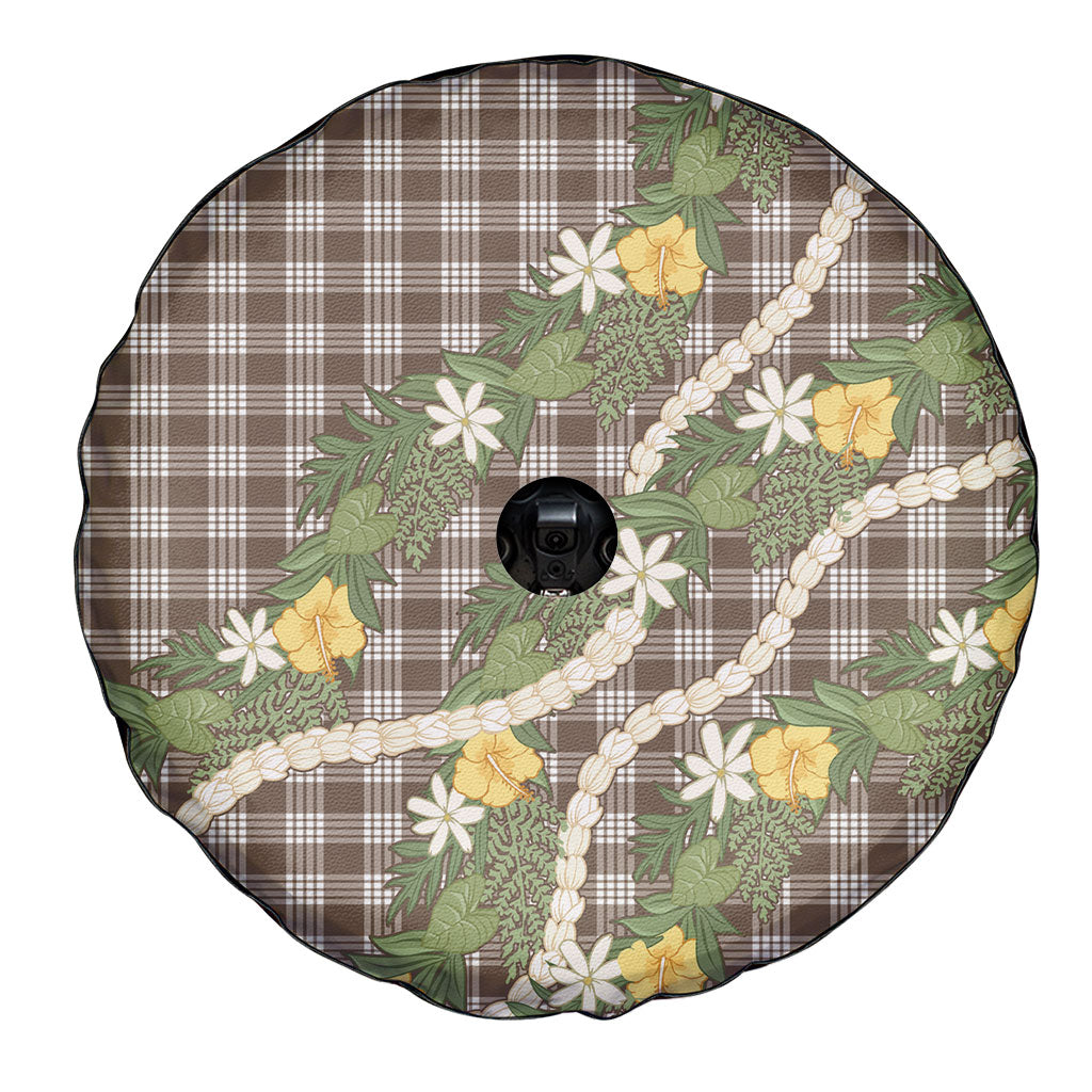 Aloha Puakenikeni Anthurium Pikake Lei Spare Tire Cover Chocolate Hawaiian Palaka Pattern