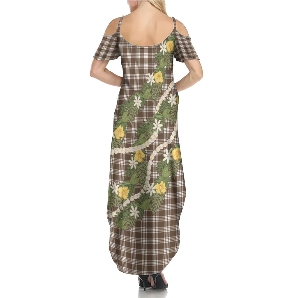 Aloha Puakenikeni Anthurium Pikake Lei Summer Maxi Dress Chocolate Hawaiian Palaka Pattern