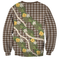 Aloha Puakenikeni Anthurium Pikake Lei Sweatshirt Chocolate Hawaiian Palaka Pattern