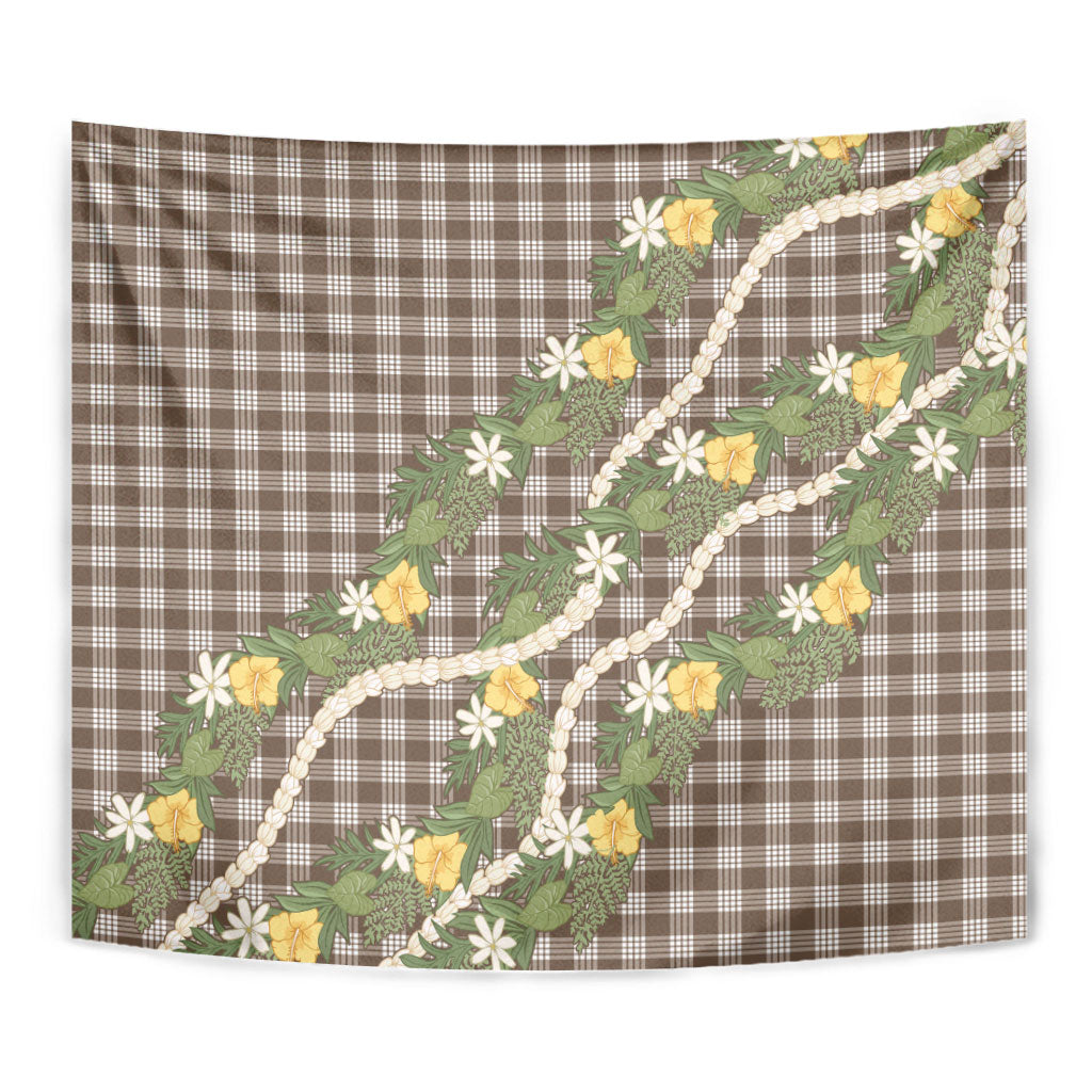 Aloha Puakenikeni Anthurium Pikake Lei Tapestry Chocolate Hawaiian Palaka Pattern